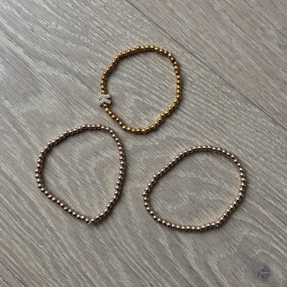 Letter K Gold Beaded Bracelet Stack - Picture 2 of 2